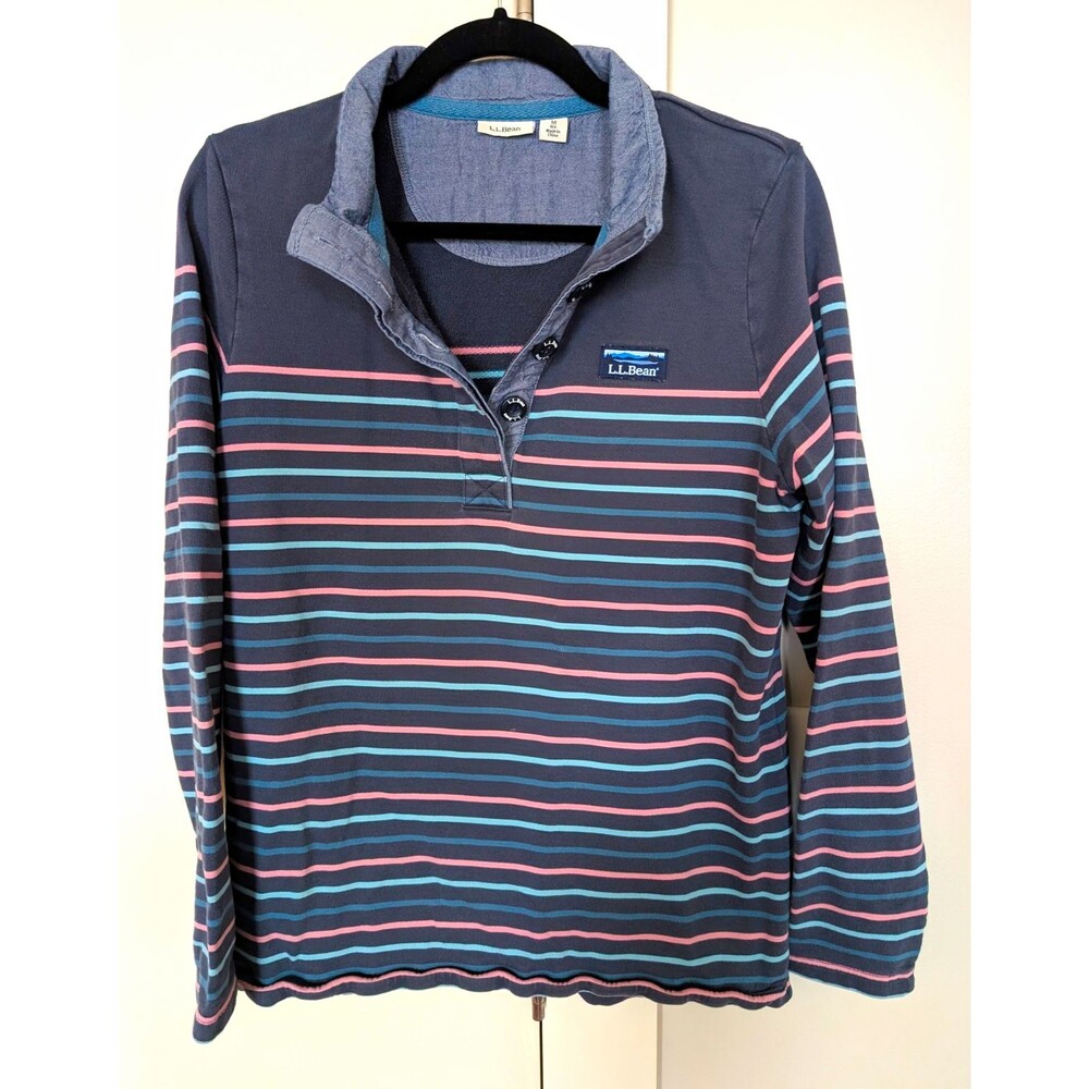 L.L.Bean striped rugby collared button cotton shirt M chambray